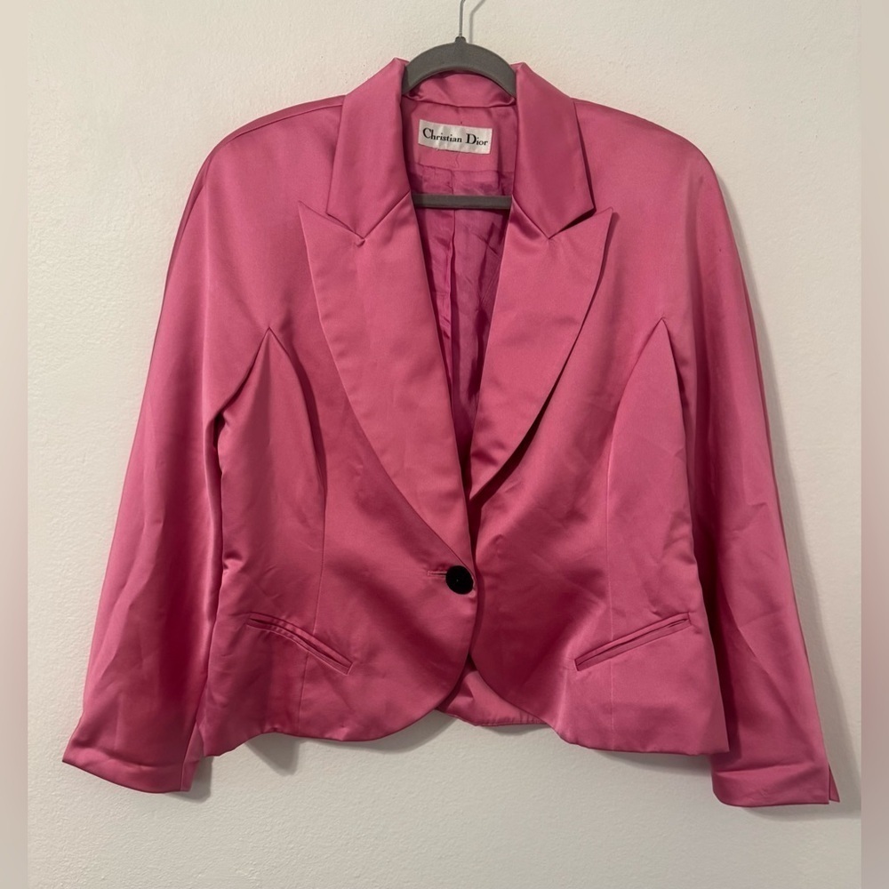 1980s Vintage Christian Dior Bubblegum Pink Satin Cinched Blazer Jacket NO SIZE - Picture 1 of 9